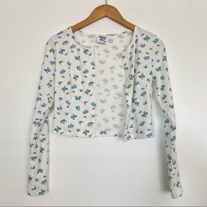 Princess Polly crop cardigan white with blue flowers size 2
